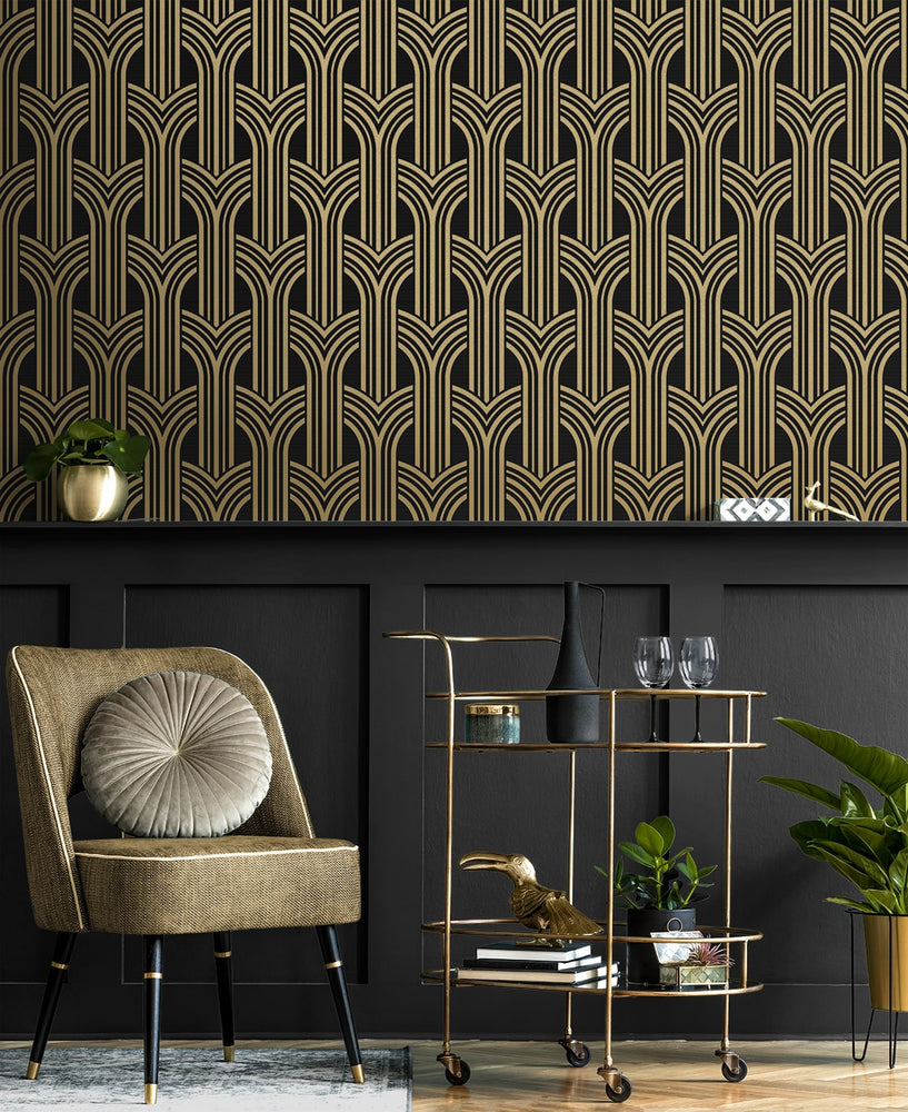 NW50900 deco geometric entryway peel and stick wallpaper