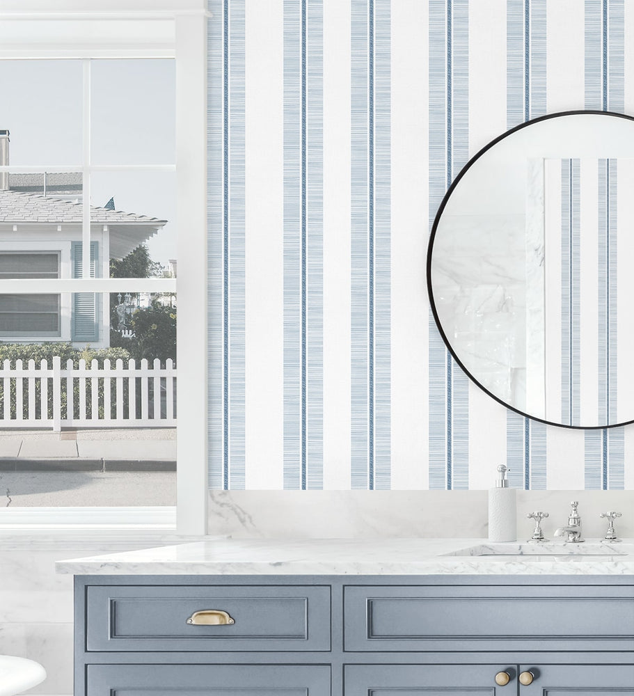 NW51002 striped peel and stick wallpaper bathroom from NextWall