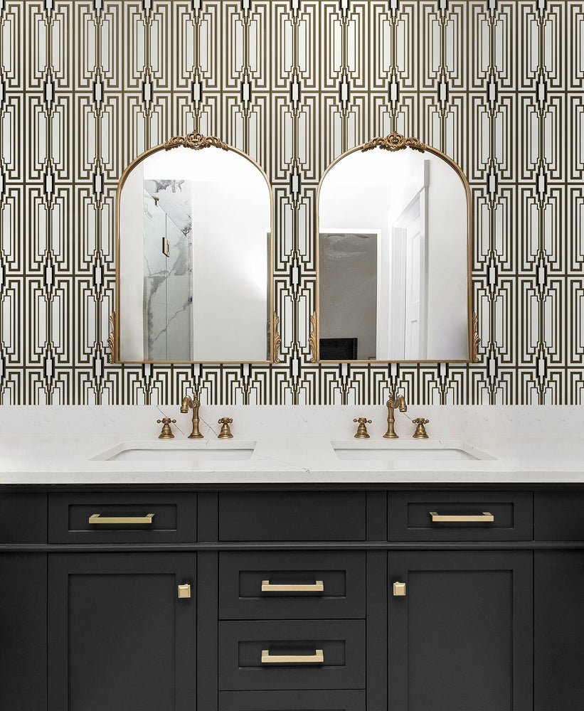 NW51100 geometric peel and stick wallpaper bathroom from NextWall