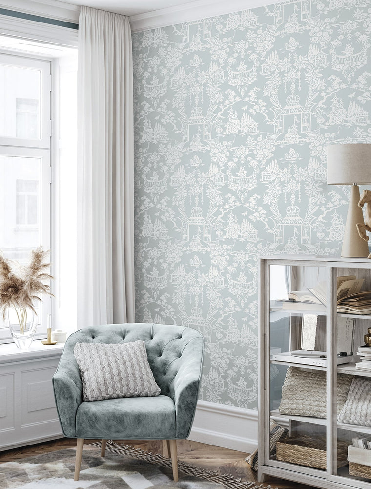 NW51202 chinoiserie peel and stick wallpaper living room from NextWall