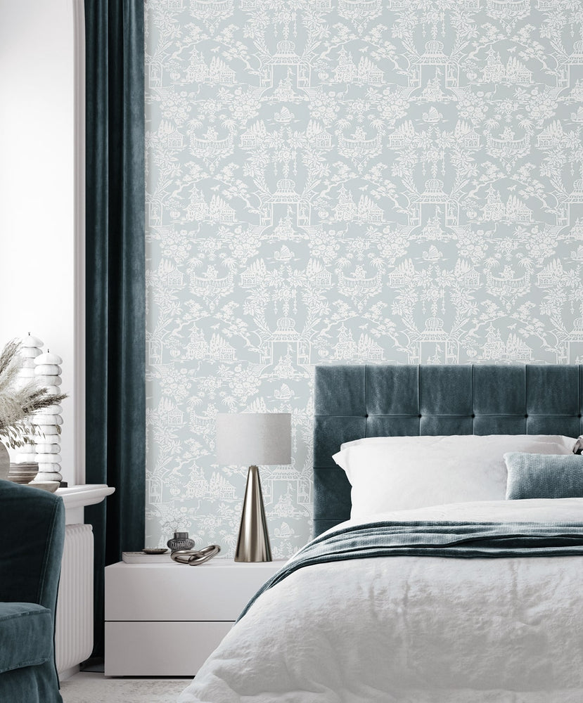 NW51202 chinoiserie peel and stick wallpaper bedroom from NextWall
