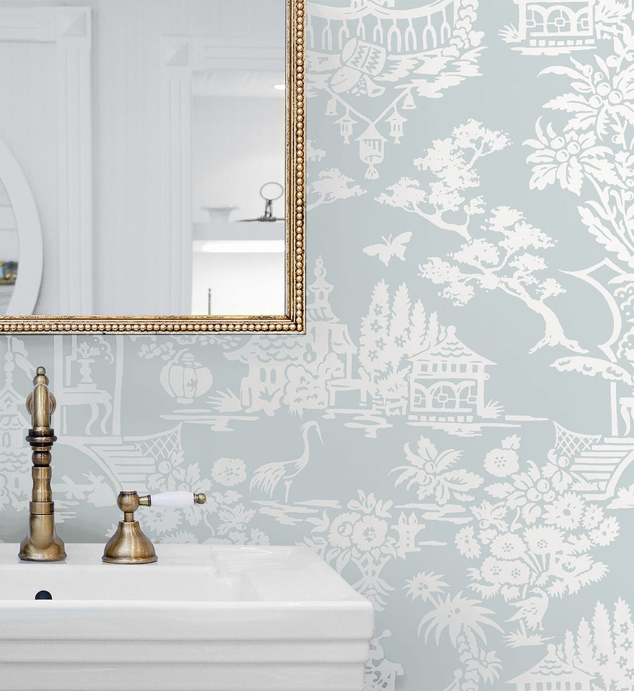 NW51202 chinoiserie peel and stick wallpaper bathroom from NextWall