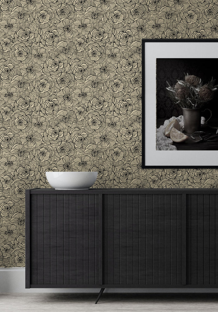 NW51505 floral peel and stick wallpaper living room from NextWall