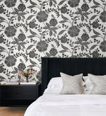 NW51600 jacobean floral peel and stick wallpaper bedroom from NextWall