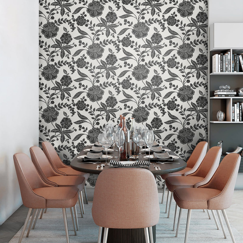 
                  
                    NW51600 jacobean floral peel and stick wallpaper dining room from NextWall
                  
                