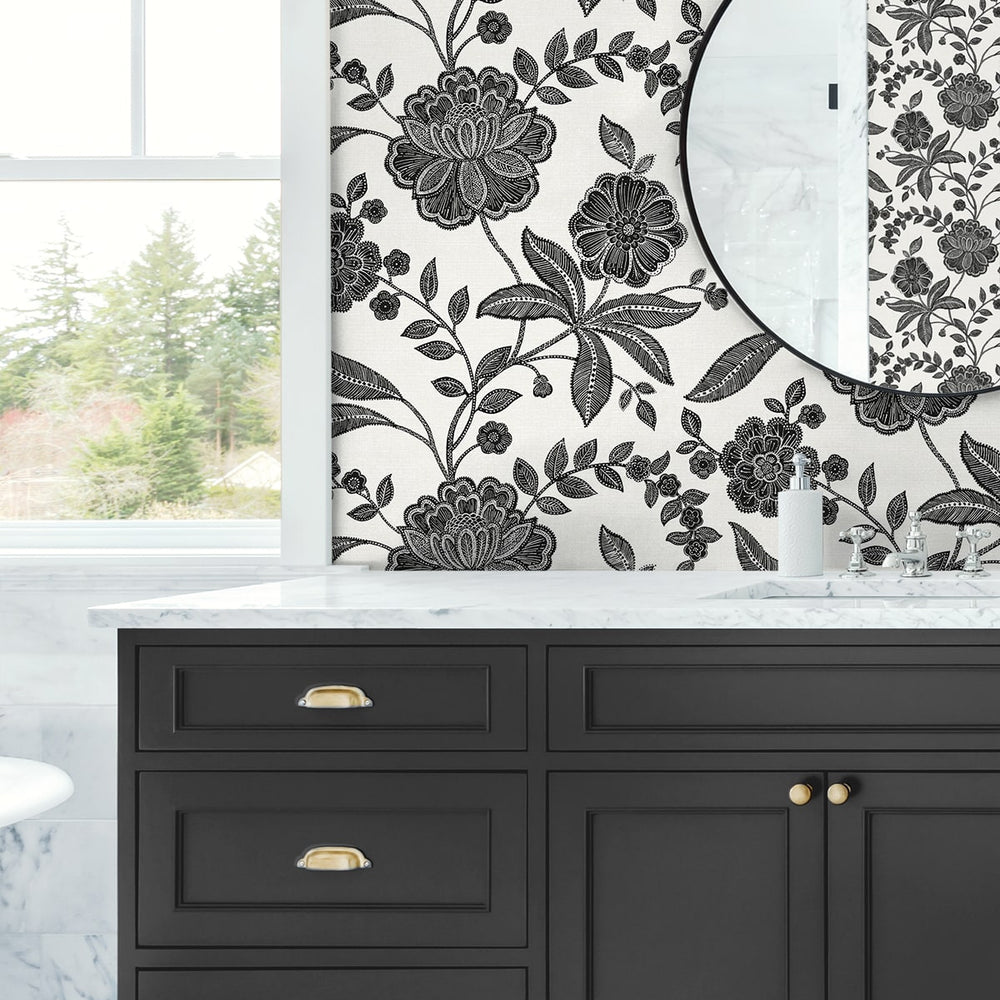 
                  
                    NW51600 jacobean floral peel and stick wallpaper bathroom from NextWall
                  
                