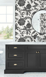 NW51600 jacobean floral peel and stick wallpaper bathroom from NextWall