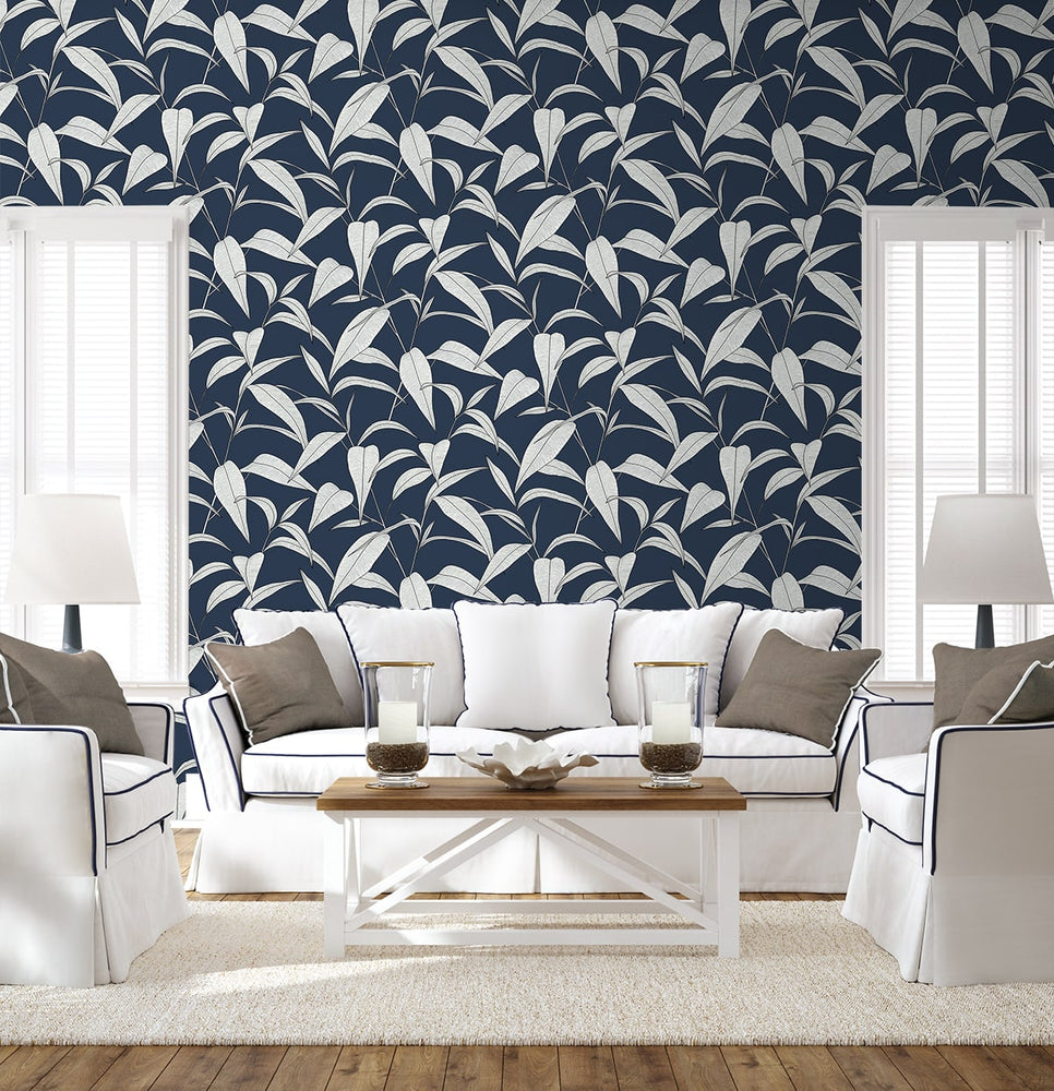 NW51802 leaf peel and stick wallpaper living room from NextWall
