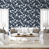 NW51802 leaf peel and stick wallpaper living room from NextWall