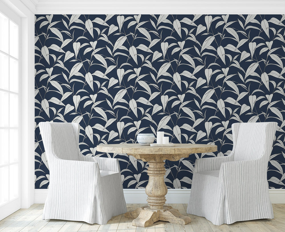 NW51802 leaf peel and stick wallpaper dining room from NextWall