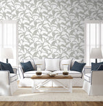 NW51808 leaf peel and stick wallpaper living room from NextWall