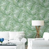NW51904 palm leaf peel and stick wallpaper living room from NextWall