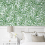 NW51904 palm leaf peel and stick wallpaper bedroom from NextWall