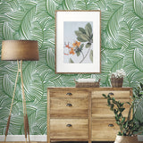 NW51904 palm leaf peel and stick wallpaper entryway from NextWall