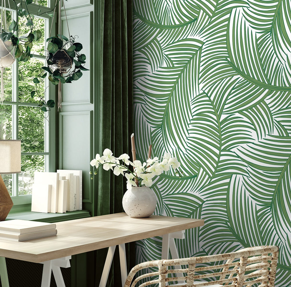 NW51904 palm leaf peel and stick wallpaper office from NextWall