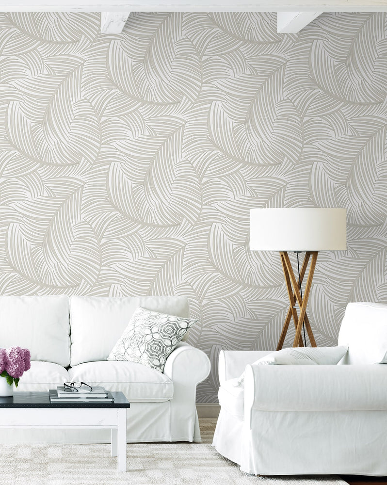 NW51907 palm leaf peel and stick wallpaper living room from NextWall