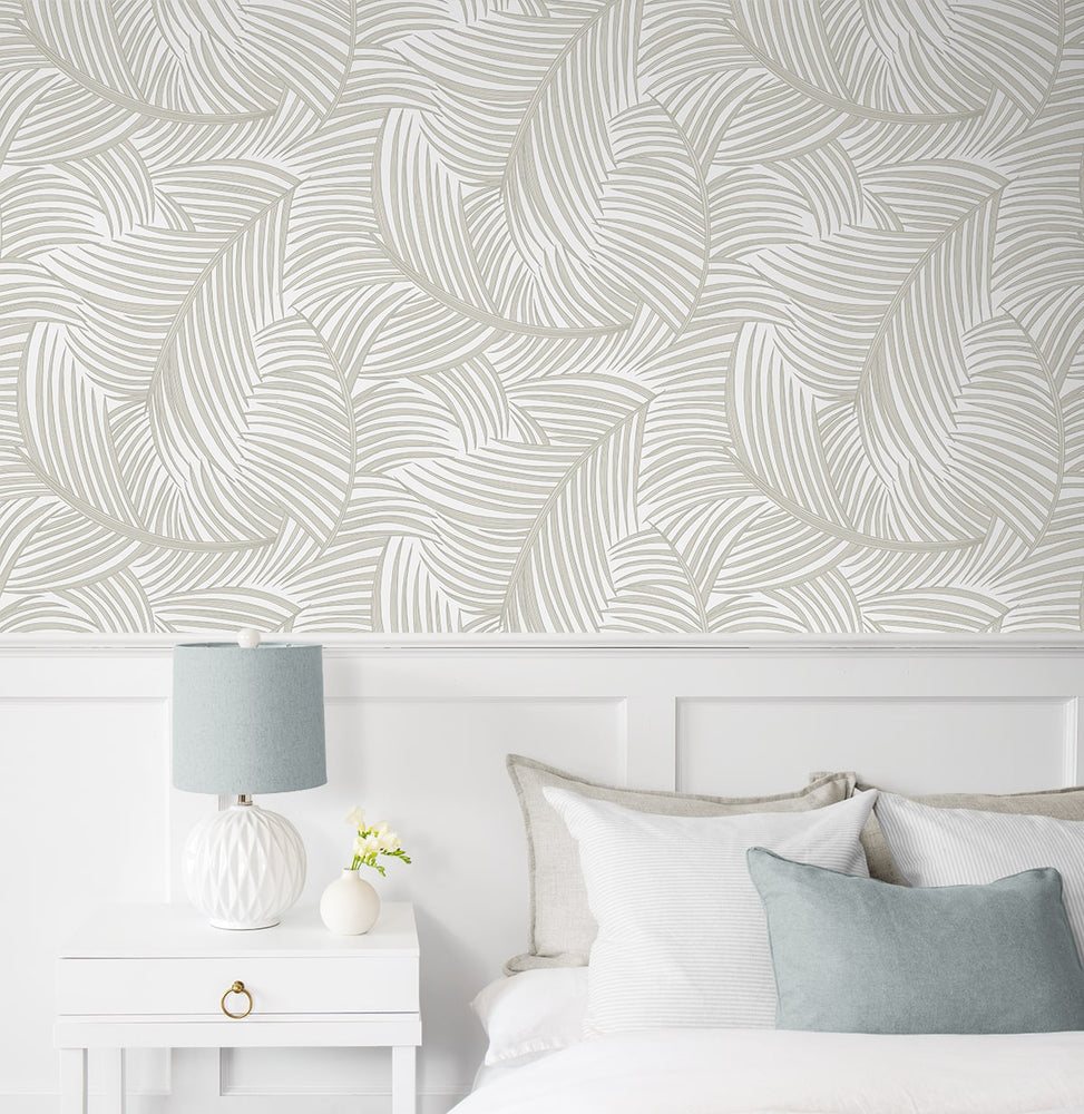 NW51907 palm leaf peel and stick wallpaper bedroom from NextWall