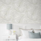 NW51907 palm leaf peel and stick wallpaper bedroom from NextWall