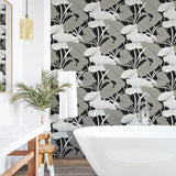 NW52000 elephant leaf peel and stick wallpaper bathroom from NextWall