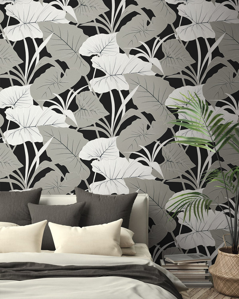 NW52000 elephant leaf peel and stick wallpaper bedroom from NextWall