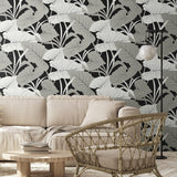NW52000 elephant leaf peel and stick wallpaper living room from NextWall
