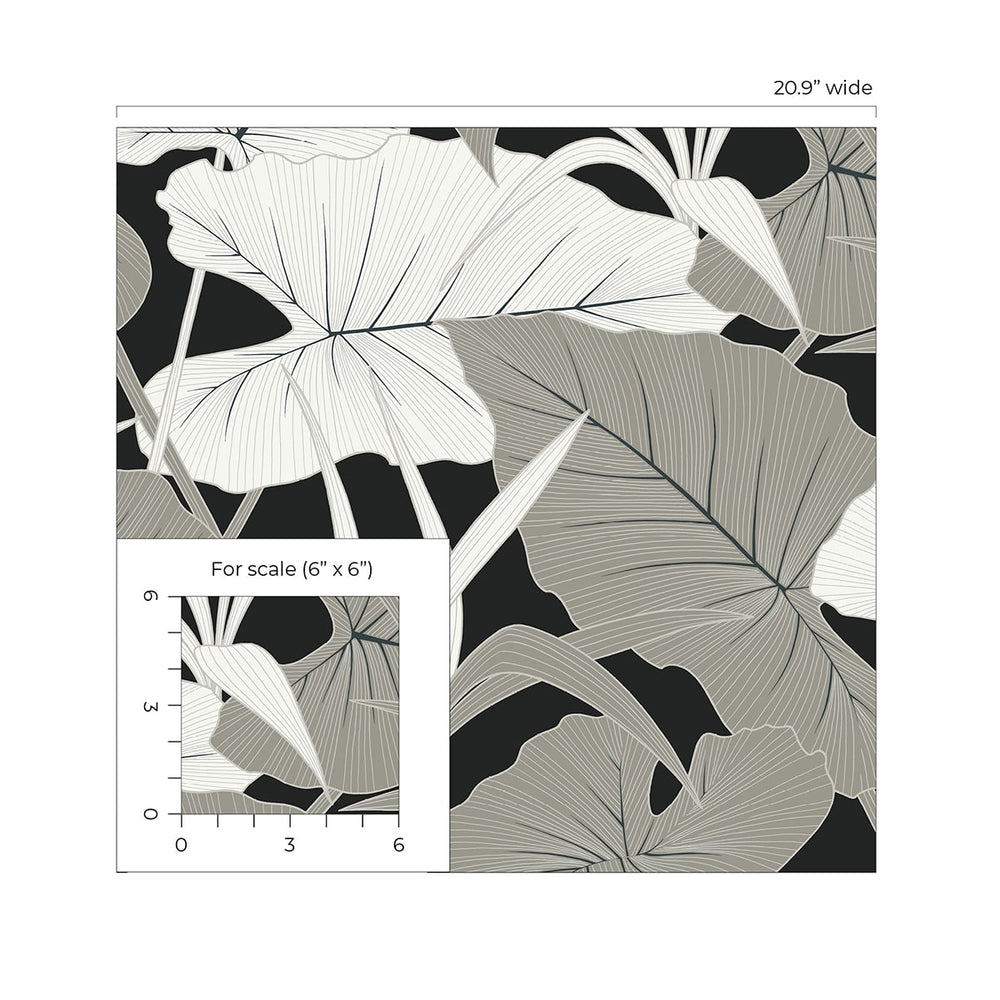 NW52000 elephant leaf peel and stick wallpaper scale from NextWall