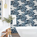 NW52002 elephant leaf peel and stick wallpaper bathroom from NextWall