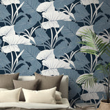 NW52002 elephant leaf peel and stick wallpaper bedroom from NextWall