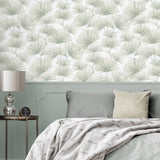 NW52104 pine needle botanical peel and stick wallpaper bedroom from NextWall