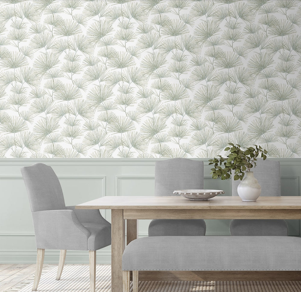 NW52104 pine needle botanical peel and stick wallpaper dining room from NextWall