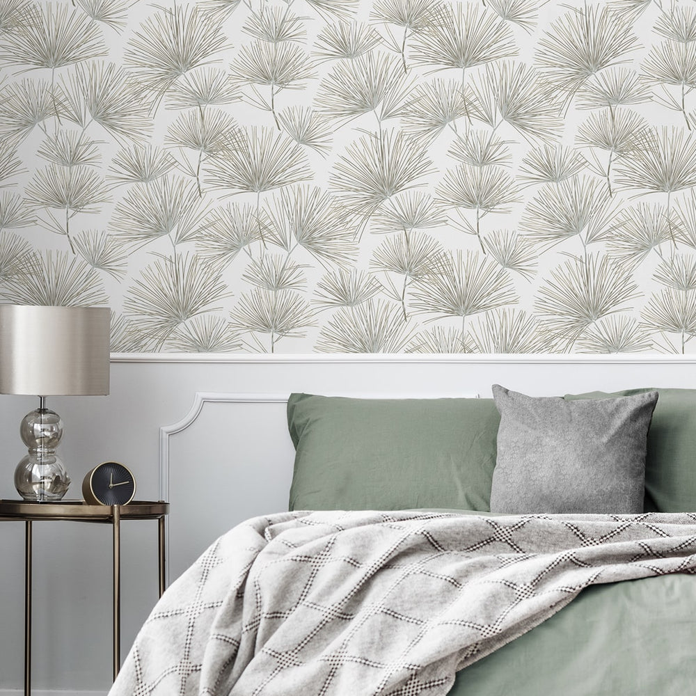 
                  
                    NW52107 pine needle botanical peel and stick wallpaper bedroom from NextWall
                  
                