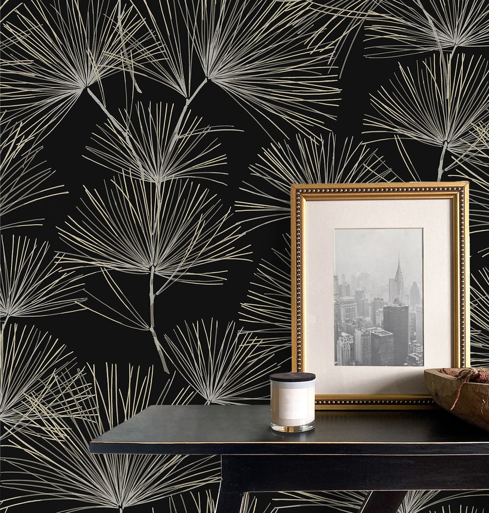 NW52110 pine needle botanical peel and stick wallpaper accent from NextWall