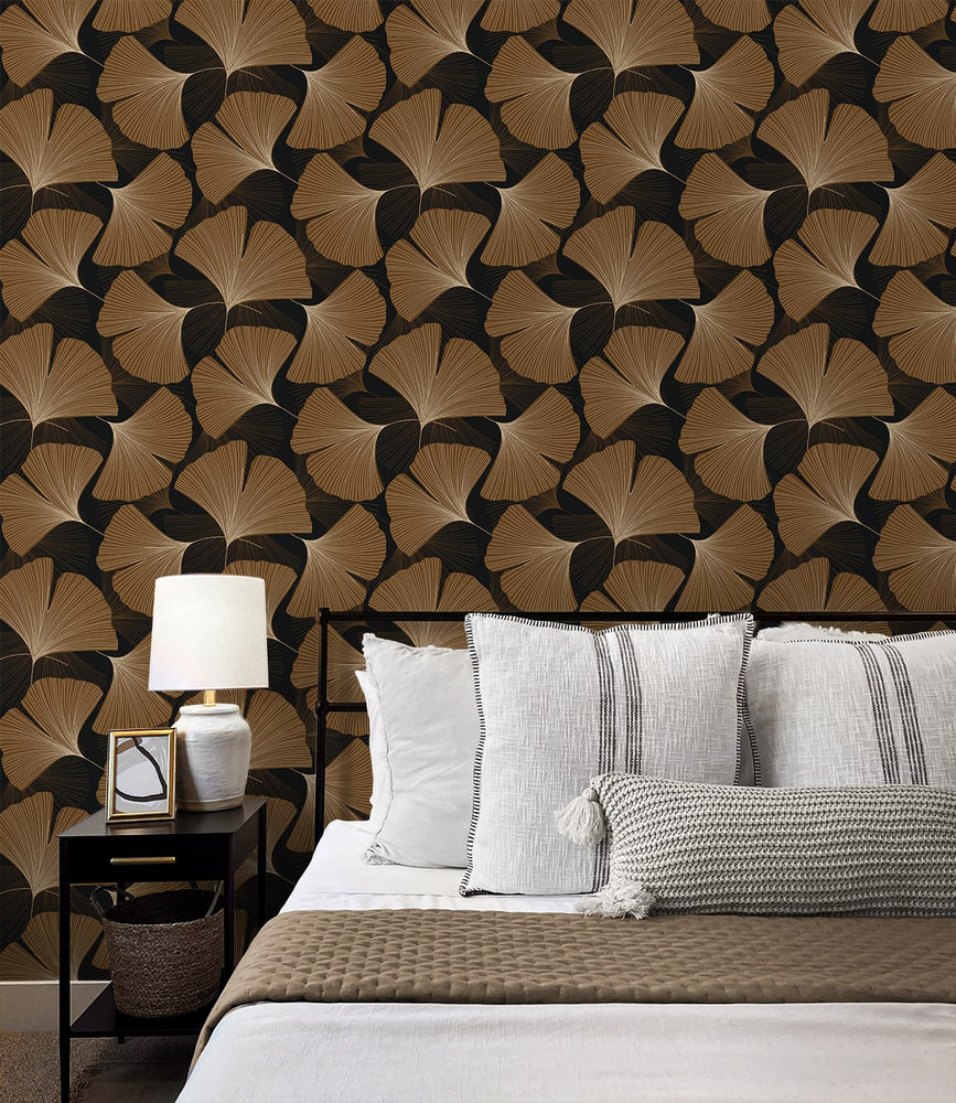 NW52206 gingko leaf peel and stick wallpaper bedroom from NextWall