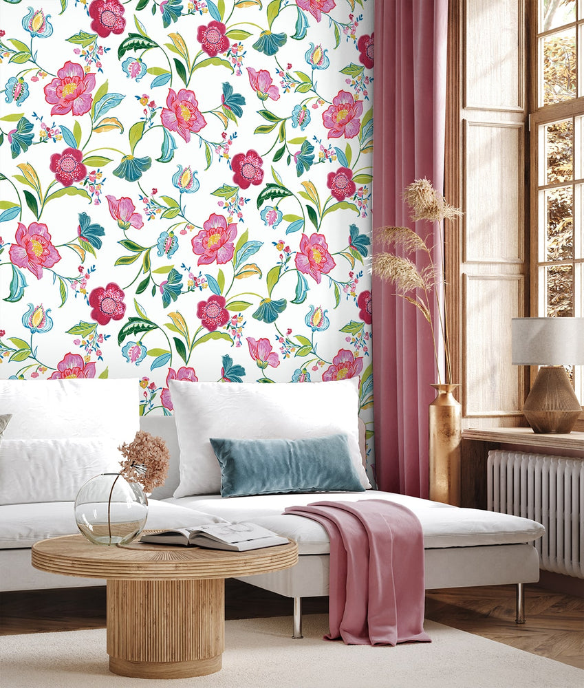 NW52300 floral peel and stick wallpaper living room from NextWall