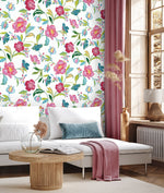 NW52300 floral peel and stick wallpaper living room from NextWall