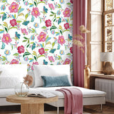 NW52300 floral peel and stick wallpaper living room from NextWall