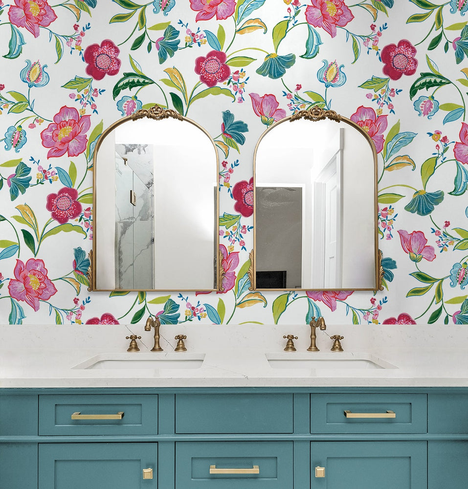 NW52300 floral peel and stick wallpaper bathroom from NextWall