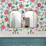 NW52300 floral peel and stick wallpaper bathroom from NextWall