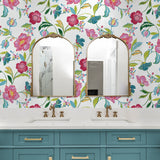 NW52300 floral peel and stick wallpaper bathroom from NextWall