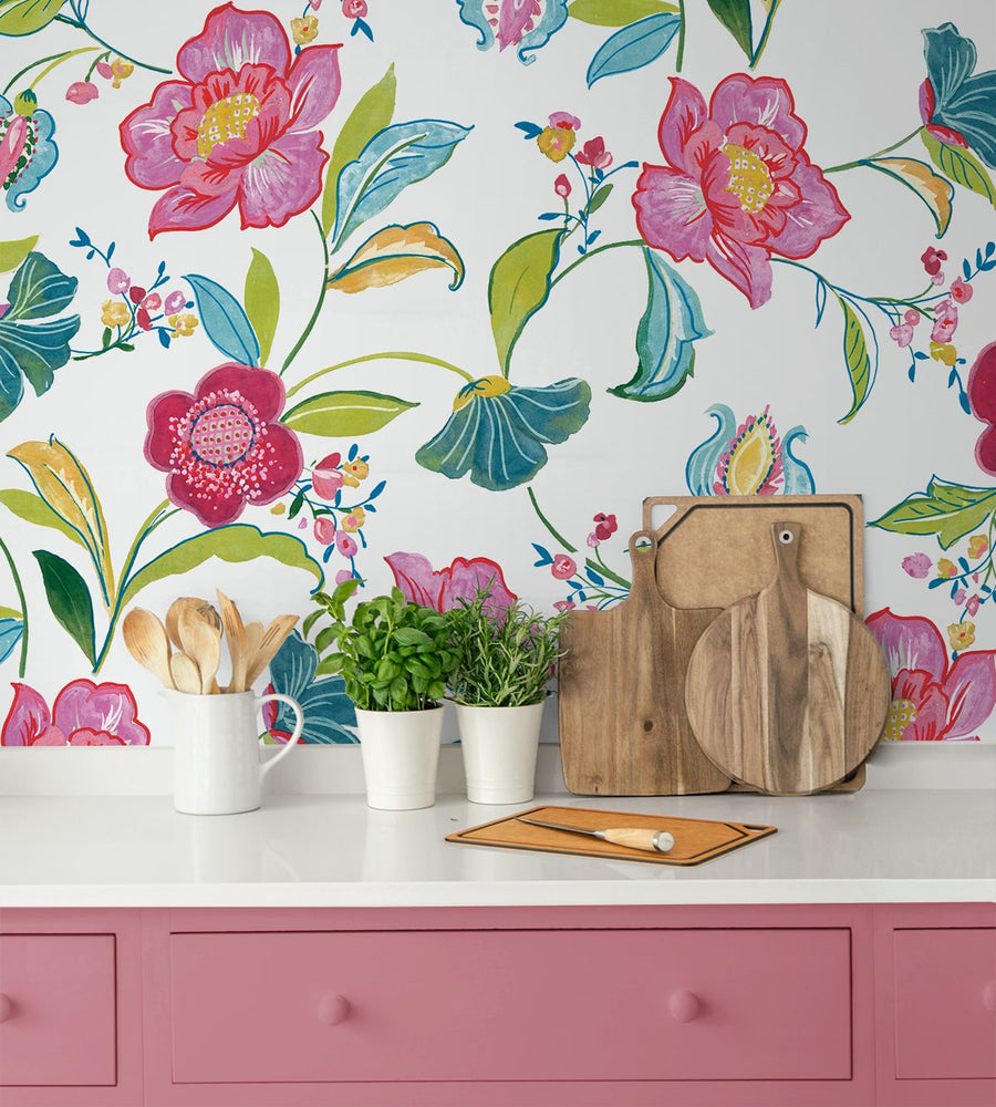 NW52300 floral peel and stick wallpaper kitchen from NextWall