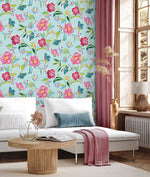 NW52302 floral peel and stick wallpaper living room from NextWall