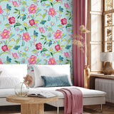 NW52302 floral peel and stick wallpaper living room from NextWall