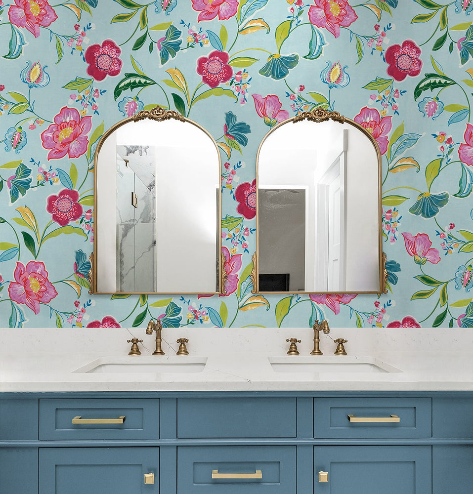 NW52302 floral peel and stick wallpaper bathroom from NextWall