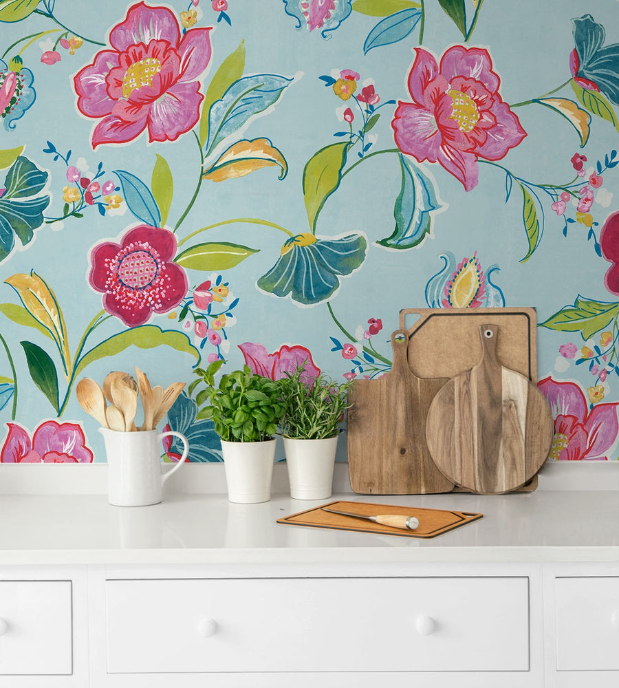 NW52302 floral peel and stick wallpaper kitchen from NextWall