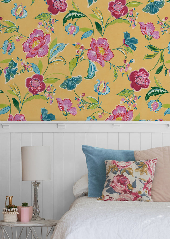 NW52306 floral peel and stick wallpaper bedroom from NextWall