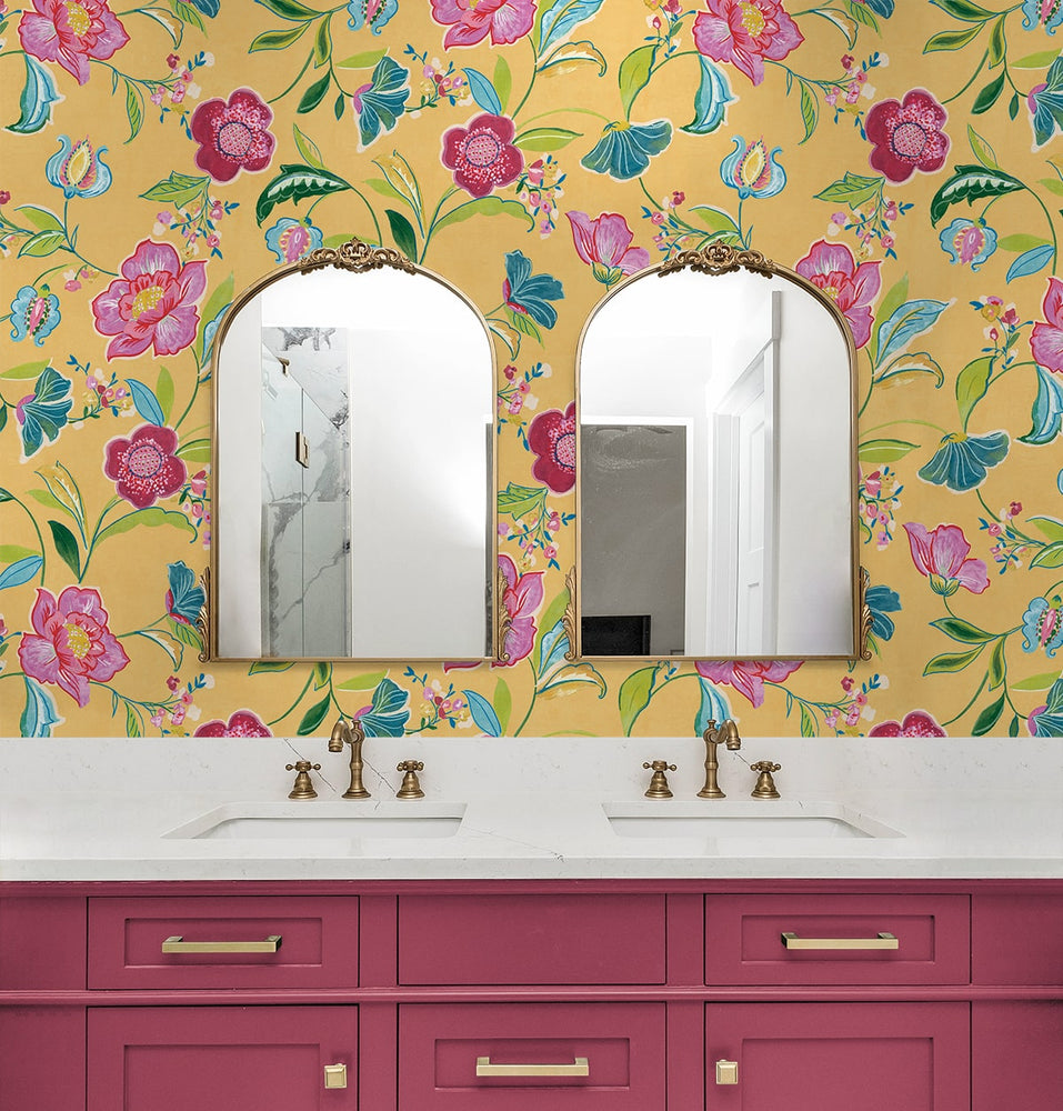 NW52306 floral peel and stick wallpaper bathroom from NextWall