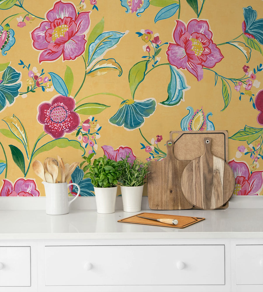 NW52306 floral peel and stick wallpaper kitchen from NextWall