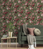 NW52401 rose garden floral peel and stick wallpaper living room from NextWall