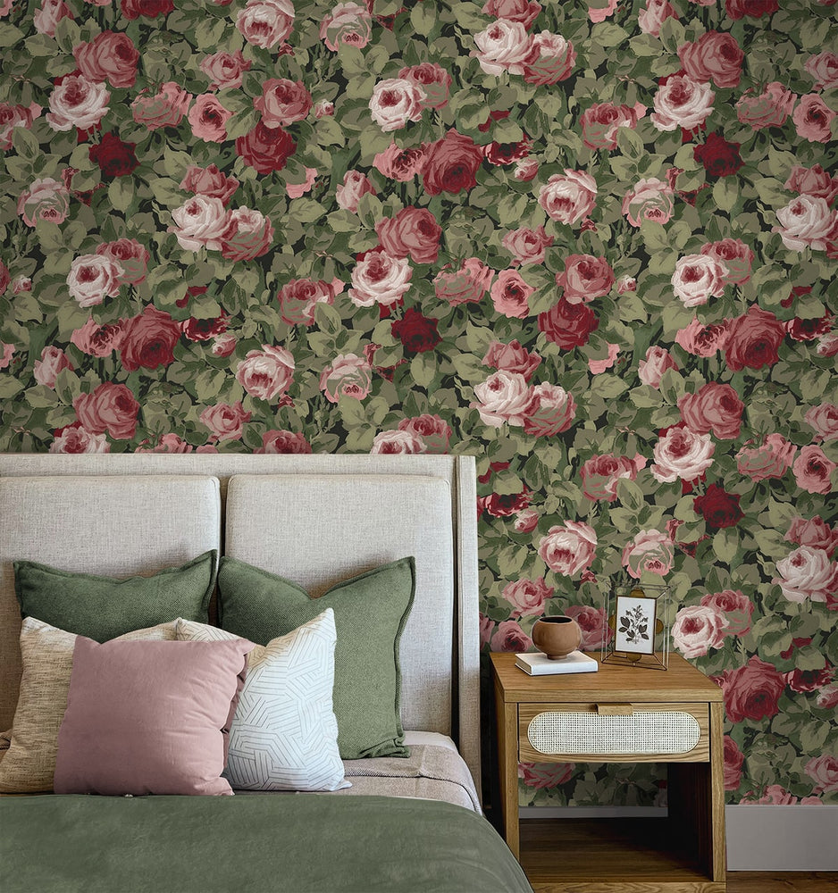 NW52401 rose garden floral peel and stick wallpaper bedroom from NextWall