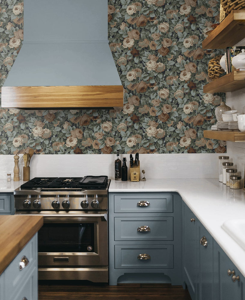 NW52402 rose garden floral peel and stick wallpaper kitchen from NextWall